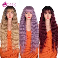 Synthetic Wigs Classsic plus langes, welliges Ombre Blonde Purple Pink Synthetic Perücken für Frauen hitzebeständige Cosplay -Party Lolita Haar Perücke mit Bang T221103