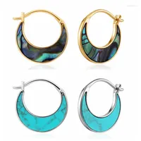 Hoop Earrings Fashion Earring Minimalist European And American Turquoise Abalone Pattern Vintage Huggie For Women Orecchini Donna