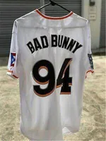 Maimi Bad Bunny Baseball Jersey White с флагом Puerto Rico Full Shitked Size S-3xl