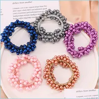 Hair Rubber Bands Woman Pearl Hair Ties Fashion Korean Style Hairband Scrunchies Girls Ponytail Holders Rubber Band Accessories Drop Dh79R