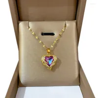 Colares pendentes cardíaco oceano arco -íris rosa quartzo zircão de lady colar jóias estéticas de cristal 316l satinless aço gioielli acciaio