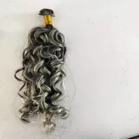 Salt pepper silver grey curly microlink human hair extension raw i tip gray itips i tip kinky curly custom made 200strand10-24inch 0.7g strand free ship