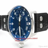 Mens Edition Big Pilot 52850 Blue Dial с цифровыми маркерами Power Reserve Black Leather Automatic Reserve Indicator Watches2427