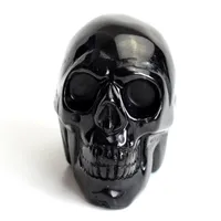 1 9 pollici Chakra naturale Black Black Obsidian Crystal Reiki Reiki Guarigione Modello del cranio umano realistico statua feng shui con una tacca di velluto252s