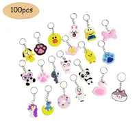 100 PCS Cartoon Anime Keychain Party Favor Cute Keyrings Whole PVC Colorful Pendants Gift Key Ring Holiday Charms Sets School rewards P330O