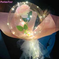3pcs set LED Luminous Balloon Rose Bouquet Transparent Bobo Ballon Valentines Day Gift Glow Party Birthday Wedding Decor Balloon Y0923291C