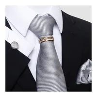 Neck Tie Set Woven Fashion Brand Silk Tie Handkerchief Cufflink Set Necktie Man's Gold Shirt Accessories Plaid Gift for Boyfriend 221105