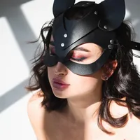 Masques femmes en cuir en cuir lapin noir masque bdsm f￩tiche catwoman chat oreilles masque halloween mascarade f￪te cosplay masque 2010262570