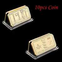 10pcs lote maçons Desafio Maçônico Coin Golden Bar Craft 999 Fine Gold Bated Clad 3D Design com capa 266o