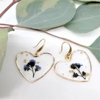 Dangle Earrings Resin Heart with Flowers of Forget Me Not Floral Flower Drop Friend 2022 Graduation Gift CJT5