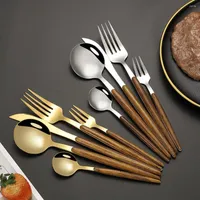 식기 세트 5pcscscs cutlery set 나무 손잡이 주방 304 스테인레스 스틸 나이프 포크 스푼 티스푼