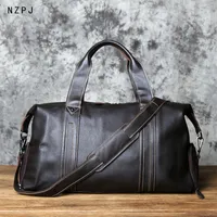 Duffel Bags NZPJ Vintage Leather Men Travel Bag Natural Cowhide Handbag Casual Shoulder Messenger Computer Bag Large Capacity Luggage Bag 221105