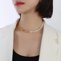 Choker Mani e Piedi 18K Goldfarbe Baruque Frischwasser Perle Anh￤nger Halskette f￼r Frauen Edelstahl Designer Schmuck koreanische Stil