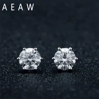 Stud AEAW 05ct 1ctw Gemstone Earrings for Women Solid 925 Sterling Silver D color Solitaire Fine Jewelry 221104