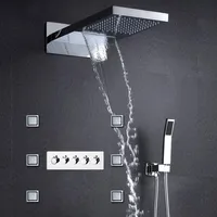 Luxury Shower Panel with Waterfall Shower Head Bathroom Accessories 304ss Rain Shower Faucet Set 6pcs Body Jets252F