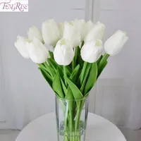 フェングリス30pcs pu mini tulip本物のタッチフラワーズパーティーブライダルブーケのための人工花