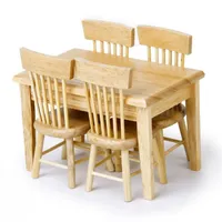 5pcs set 1 12 Dollhouse Miniature Dining Table Chair Wooden Furniture Set For Children Toys 289b