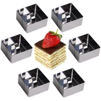 Square 6pcs Set Edelstahl -Kochringe Dessertringe Mini -Kuchen und Mousse -Ringform mit Pusher2013