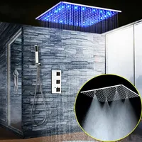 20 inch shower system Rainfall and Ceiling Mist Showerhead Thermostatic 3 Way Mixing Valve handheld shower LED Bath Set305p