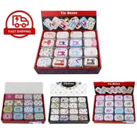 12pieces Lot Portable Mini Metal Tin Box Multipel mönster Printing Mac Makeup Jewelry Pill Storage med lock Presentförpackning 211102322L