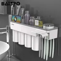 Baispo Magnetic Adsorption Zahnbürstenhalter mit 4 Tassen Wandmontage Badezimmer Lagerregal Badezimmerzubehör Set SH190919206U