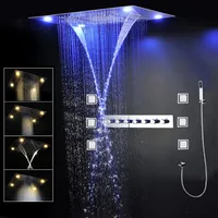 Bathroom LED Shower Faucets 600 800mm Ceiling SPA Mist Waterfall Rainfall ShowerHead Set Thermostatic Mixer Luxury Shower With Massage 289R