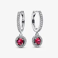 Red Round Sparkling Hoop Earrings 925 Sterling Silver Earring Fashion Women Wedding Engagement Jewelry Accessories