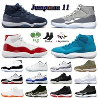 Midnight Navy 11s Basketball Shoes Jumpman 11 Cherry Women Mens Trainers Miamis Dolphins Cool Grey High Bred Low Concord Blue Space Jam Cap and Gown Sports Sneakers