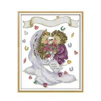Os padrões de casamento do ouriço contados de cross cross stitch kit diy feito bordado conjunto de bordados decoração de casa enviar presente188x