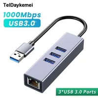 Network Adapters USB C HUB 1000Mbps 3 Ports 3.0 Type to Rj45 Gigabit Ethernet Adapter for MacBook Laptop omputer Accessories 221105