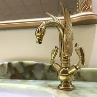 Altın PVD Tek Delik Çift Swan Banyo Havzası Kuğu musluk mikseri musluk güverte monte edilmiş yeni tap264e