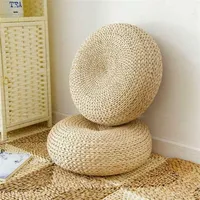 Tatami Cushion Natural Straw Round Pouf Hand Woven Mat Chair Cushion Japanese-style Cushion For Meditation Yoga Pad Floor Pillow 220104316f