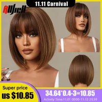 LX Brand Brown Bob Synthetic Wigs Short Straight Women Wigs With Full Bangs for Black Women Afro Party Cosplay Natural Wig Heat Resistantfac