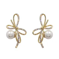 Luxury Gold Plated Brand Designer Letter Stud Stud Geometric Famous Women Crystal Rhinestone Pearl Earring Wedding Party Jewelry