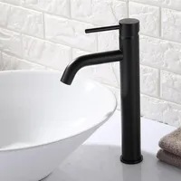Matt Black Round Style Basin Water Tap Brass Bathroom Faucet Single Hole Deck Mount Water Mixer285h