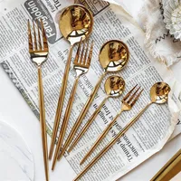 New Arrived Home Dining Tools Stainless Steel Flatware PVD Gold Finishing Hand Polishing Cutlery Set Knife Spoon Fork Set226t