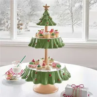 Christmas Tree Dessert Table Fruit Plate Double Layer Cake Stand Holiday Party Candy Plate Snack Tray Xmas Snack Rack Holder H1020