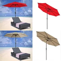 9FT 8Ribs Aluminum Patio Umbrella Market Sun Shade Steel Tilt W Crank Outdoor2169