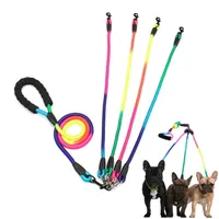 Dog Collars Leashes Rainbow Multi S Nylon Detachable Pet Lead Foam Handle 1 for 2 3 4 S Round Traction Rope Supplies 221105