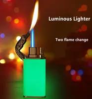 New Metal Double Flame Luminous Lighter Inflatable Windproof Jet Torch Cigarette Lighters Gas Butane Creative Smoking Gadgets3130918