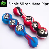 Newest 3 hole Silicone Tobacco Smoking Pipes Water Hookah Bong Portable Hand Pipes With Metal Bowl313D