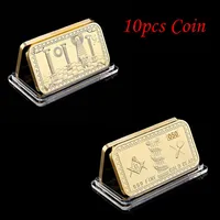 10pcs lote maçons Desafio Maçônico Coin Golden Bar Craft 999 Fine Gold Bated Clad 3D Design com capa 272p