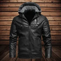 Men&#039;s Hoodies & Sweatshirts Fleece Leather With Hood Detachable Autumn Winter Fur Lined Warm Biker Jacket Motorcycle Coats Men Fashion Clothing