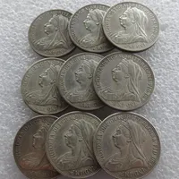 Полный набор 1893-1901 9pcs Queen Victoria Великобритания Серебро 1 Флорина Copy Coins2756