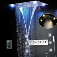 Conjunto de chuveiro mais completo 6 funções Sistema de banho luxuoso grande cachoeira dupla chuva enevoada enevoada no teto chuveiro massagem thermos2761