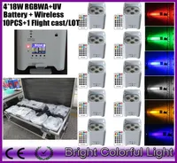 10pcs1 Fly Caselot LED Battery DJ Light Bar Barr Rgbawuv 4x18W Wireless DMX Remote Control Mini Slim Par Uplight1435804