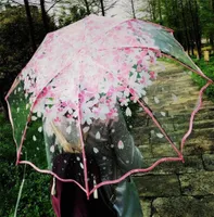 سماكة شفافة ثلاثة أضعاف المظلة المطر اليابانية أزهار أزهار البلاستيك البلاستيك PVC Clear Falbala Women Women Parapluie 2110212642530