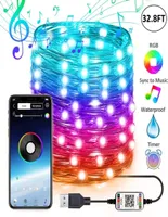 USB Fairy String Lights Music Sync Color RGB LED Strip Bluetooth App Control Copper Wire Corders For Christmas Party Wedding Deco8228938