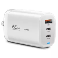 65W Wall Charger GaN Phone Block Chargers 3-Port USB C Adapter MacBook Pro iPad Air iPhone 14 Pro Max S22 Pixel and more