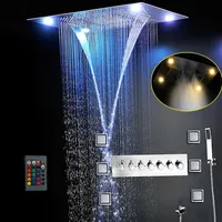 Most Complete Shower Set 6 Functions Luxurious Bath System Large Waterfall Dual Rain Misty Concealed Ceiling Showerhead Massage Thermos3226